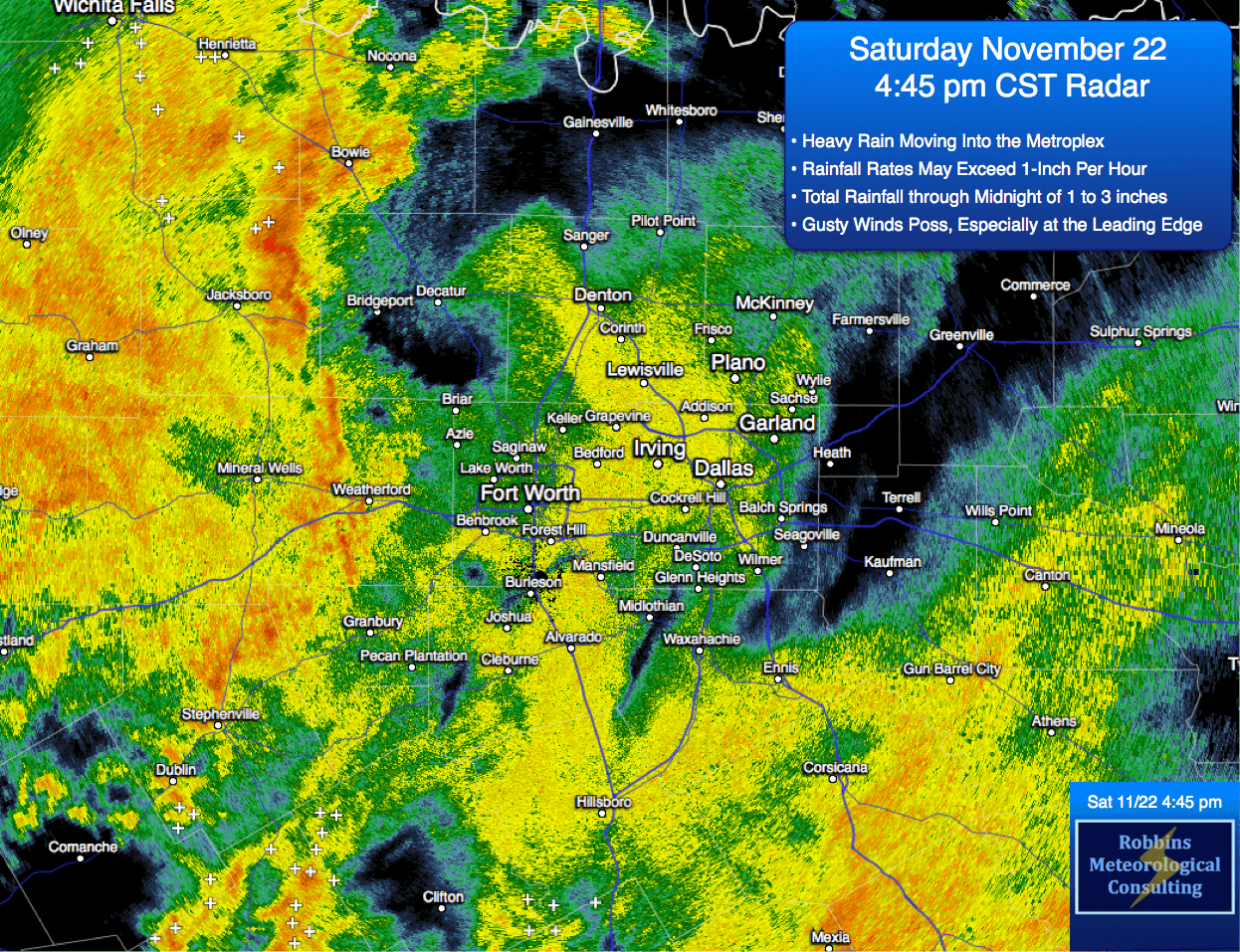 DFW Thunderstorms with Locally Heavy Rain Today (11/22/14)
