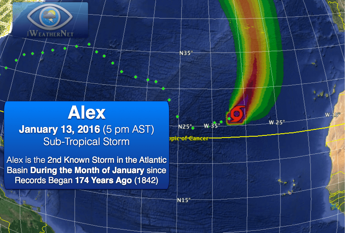 Tropical Storm Alex in January? How rare are winter tropical storms