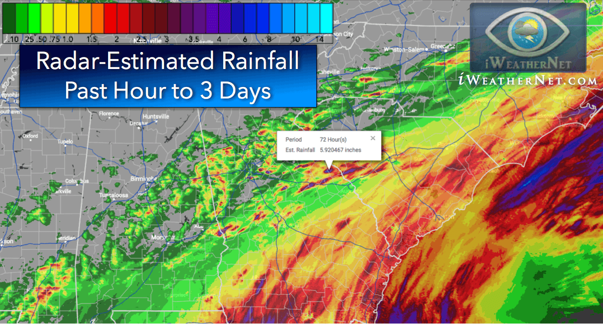 Rainfall totals for the last 24 hours to 3 days - high resolution map