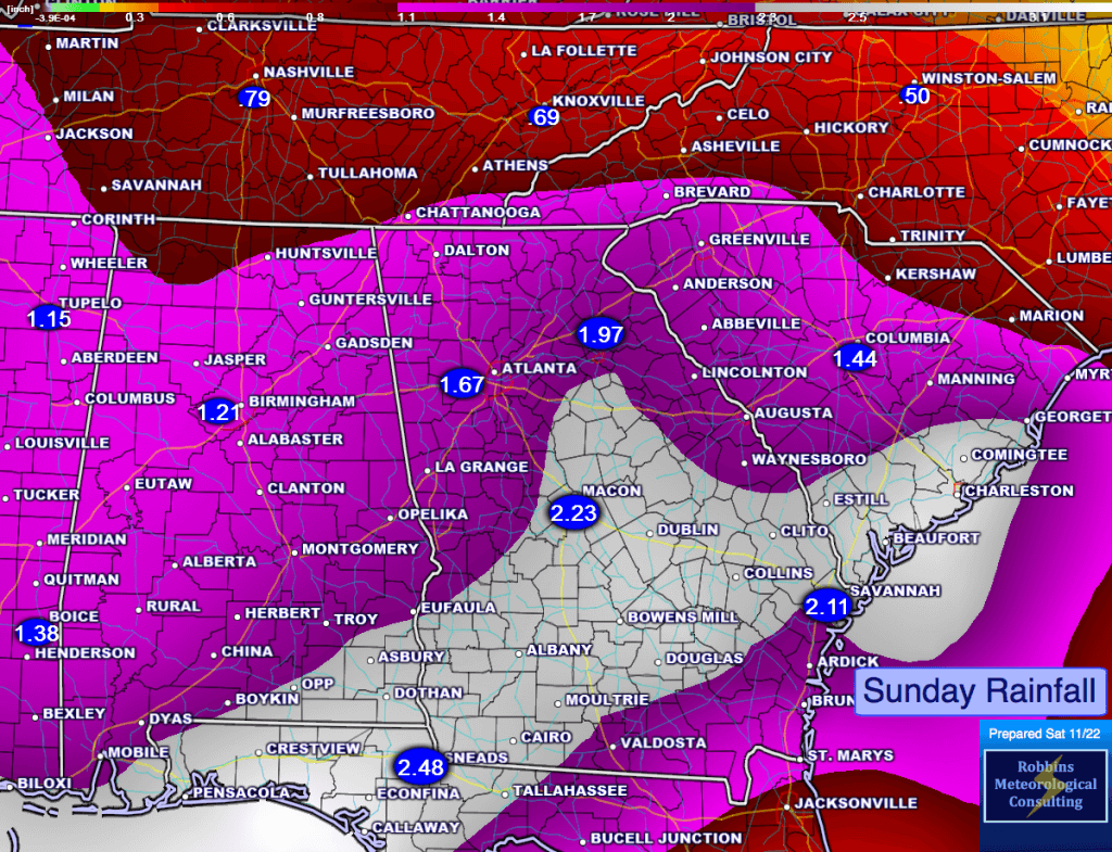 Atlanta Thunderstorms and Heavy Rain Tomorrow (Sun 11/23)