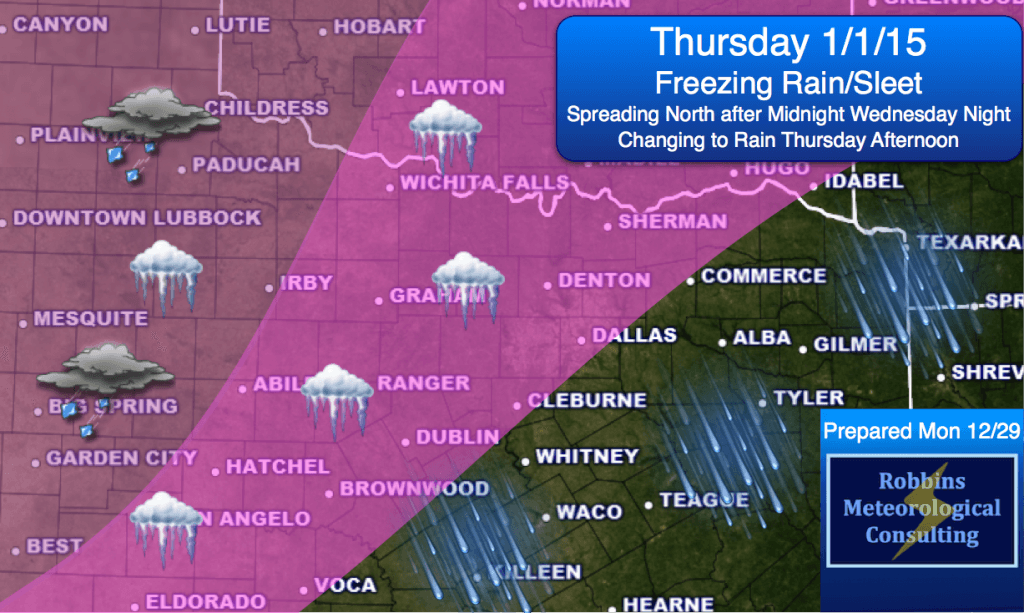 Freezing rain possible Thursday, mainly before noon. Changing to rain in the afternoon. Forecast subject to change.