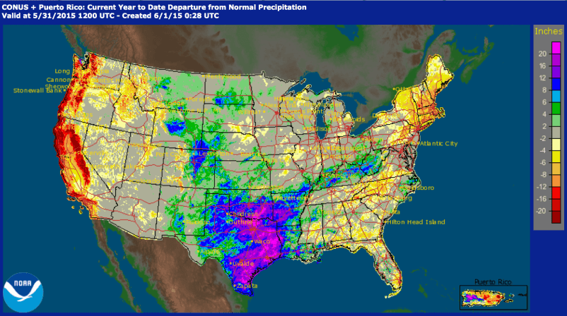 Year-to-date departure from normal - National view