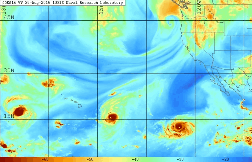 Water vapor imagery on August 29, 2015 