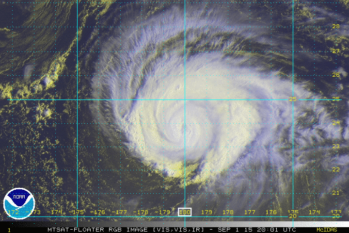 Hurricane Kilo Becoming Typhoon Kilo at the International Date Line