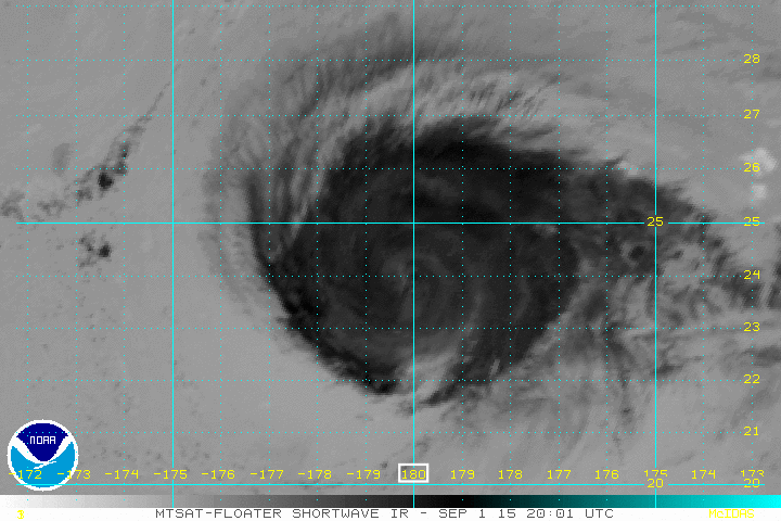 Visible Satellite Image of Hurricane Kilo Crossing 180ºW and Becoming "Typhoon Kilo".