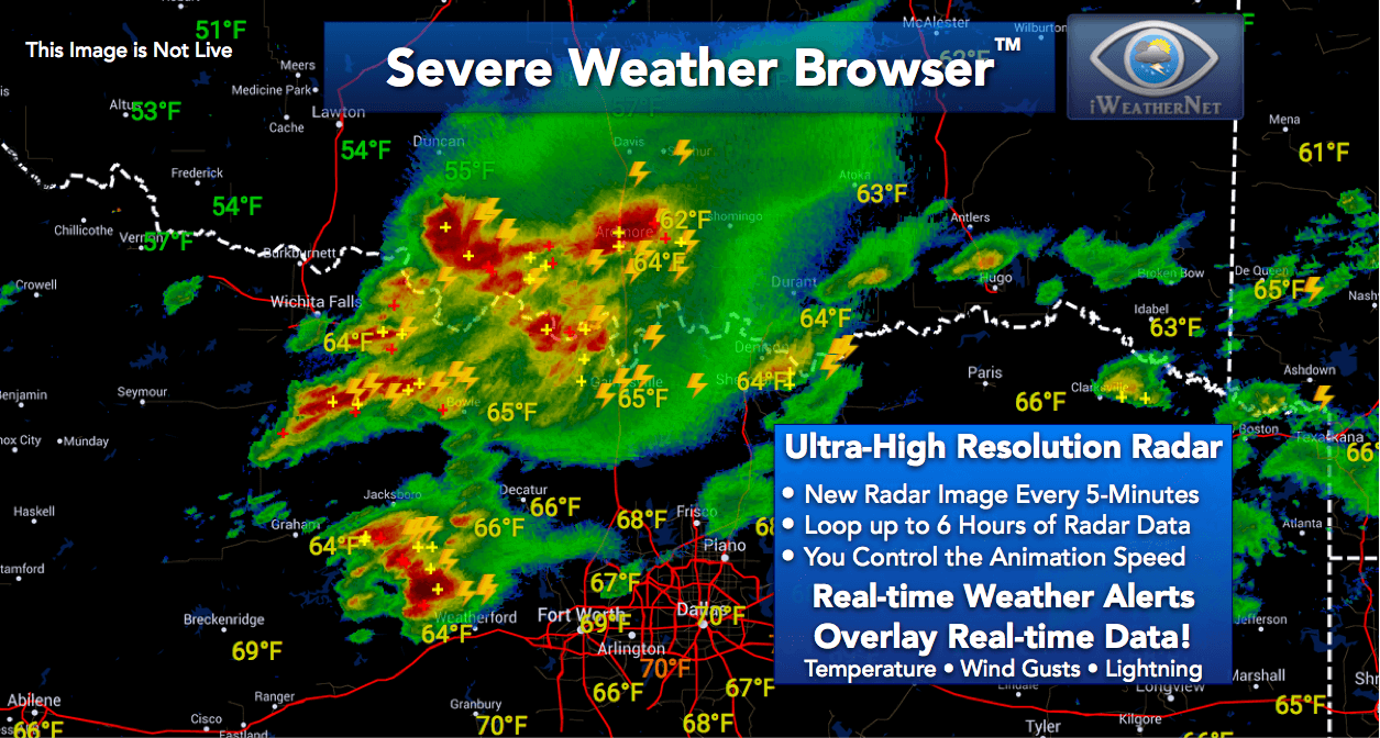 Severe Weather Browser with ultra-high resolution composite radar data and live lightning strikes