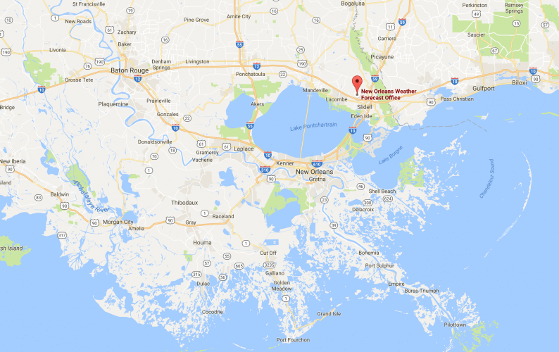 Location of the National Weather Service in Slidell, Louisiana relative to Lake Pontchartrain. This office has forecast and warning responsibility for the City of New Orleans.